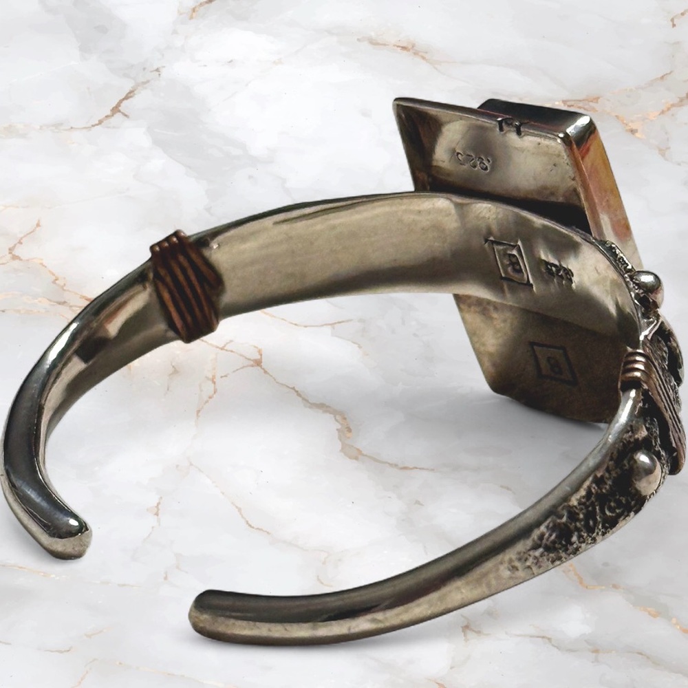 Vintage Navajo Sterling Silver Jasper Cuff Bracelet Signed B Hallmark .925 - Picture 6 of 9